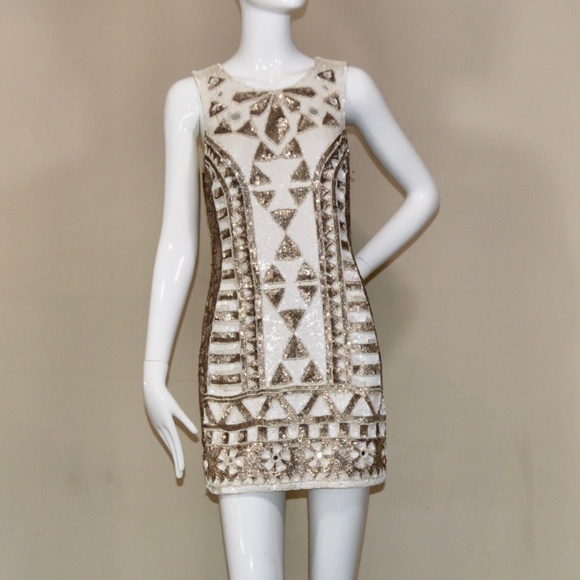 80% recycledl Sequined/Gold Mini Dress Try this embroidered gold number  ๐ฌ๐งUK - Picture 10 of 16